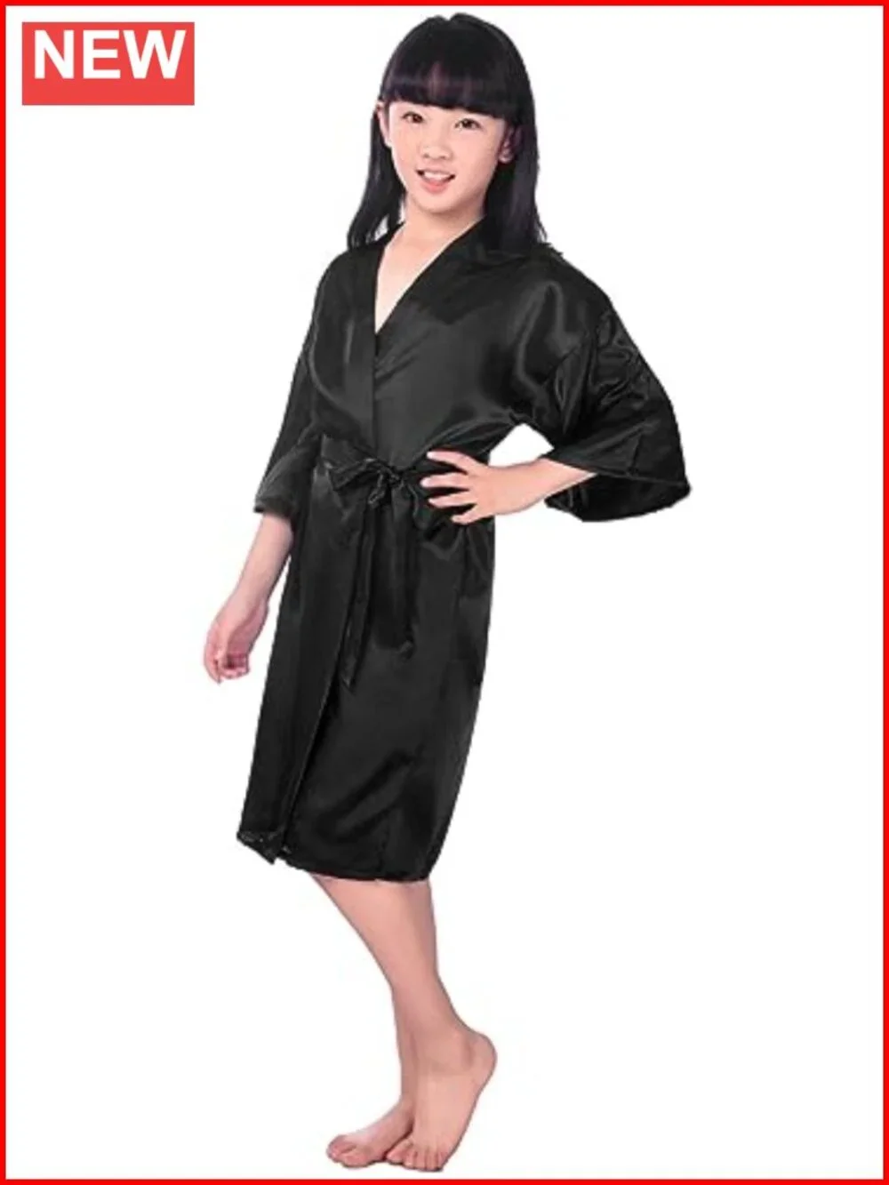 Kids Girls Silky Satin Kimono Robe Spa Wedding Birthday Party Children's Gift